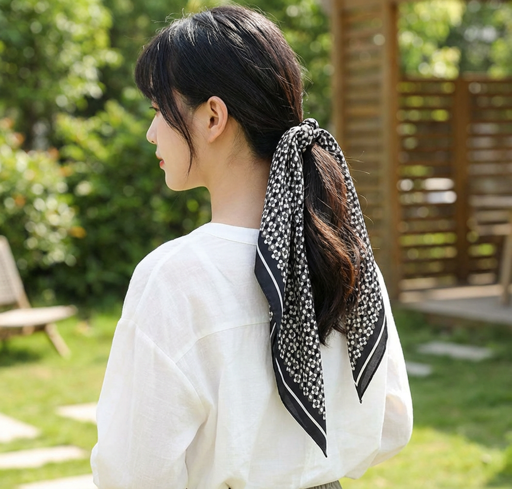 Timeless Silk Scarf – Noir Dots