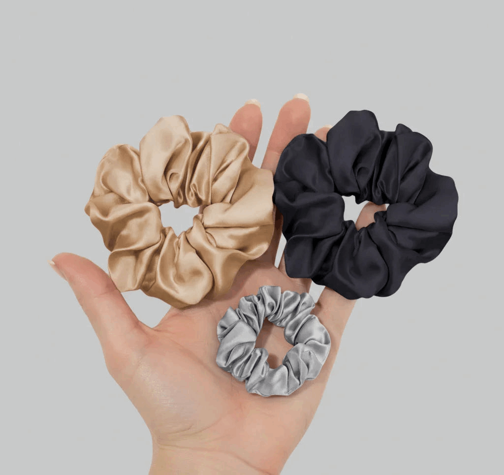 Luxe Mixed Silk Loop Set – Urban Calm (Large Beige & Charcoal Duo) The Silk Fox