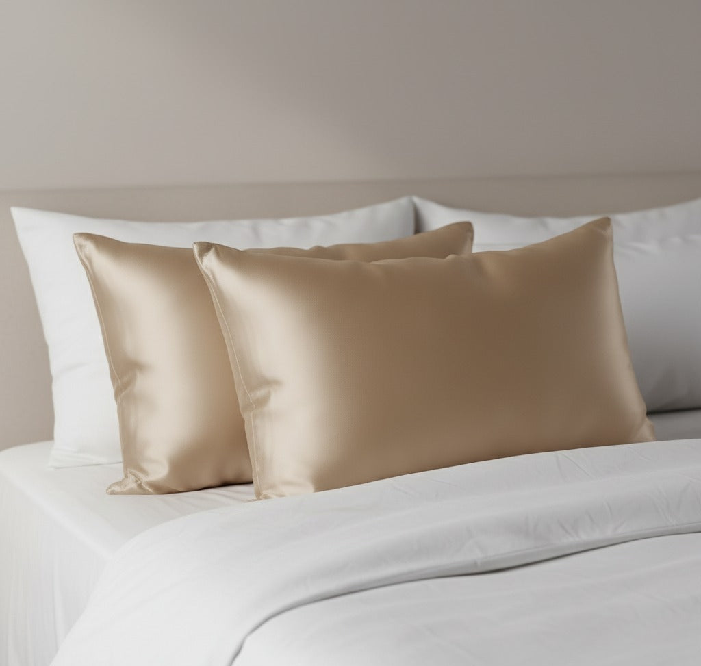 100% Mulberry Silk Pillowcase Set – Soft Sand (2-Pack, Standard)