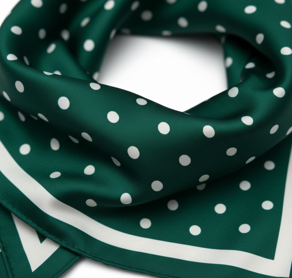 Luxe Satin Scarf – Green Polka