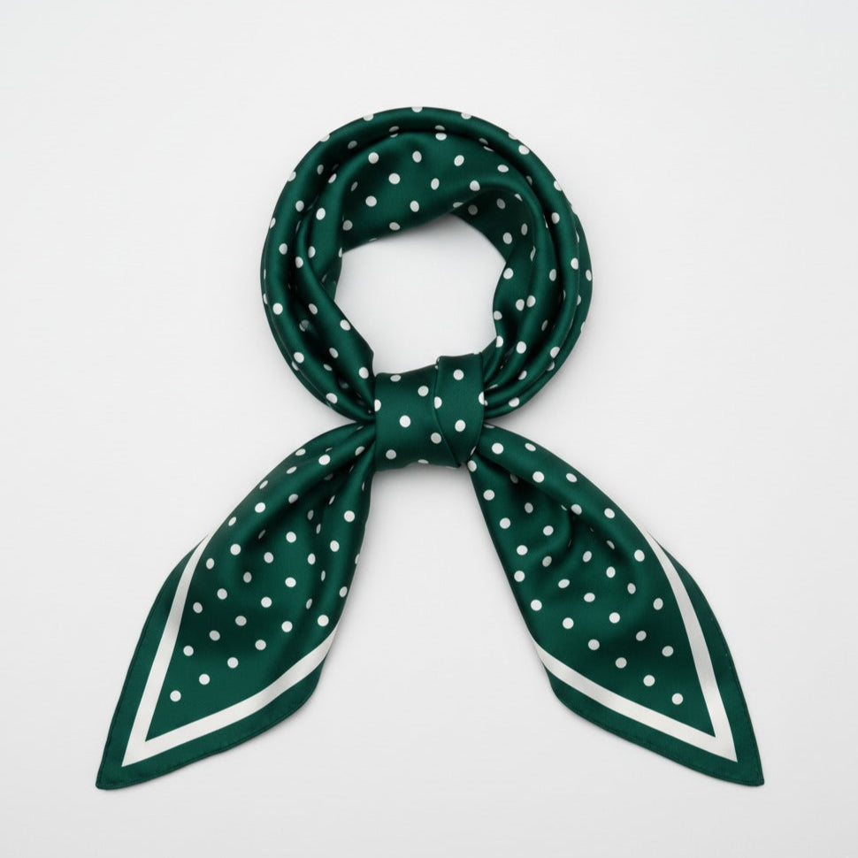Luxe Satin Scarf – Green Polka