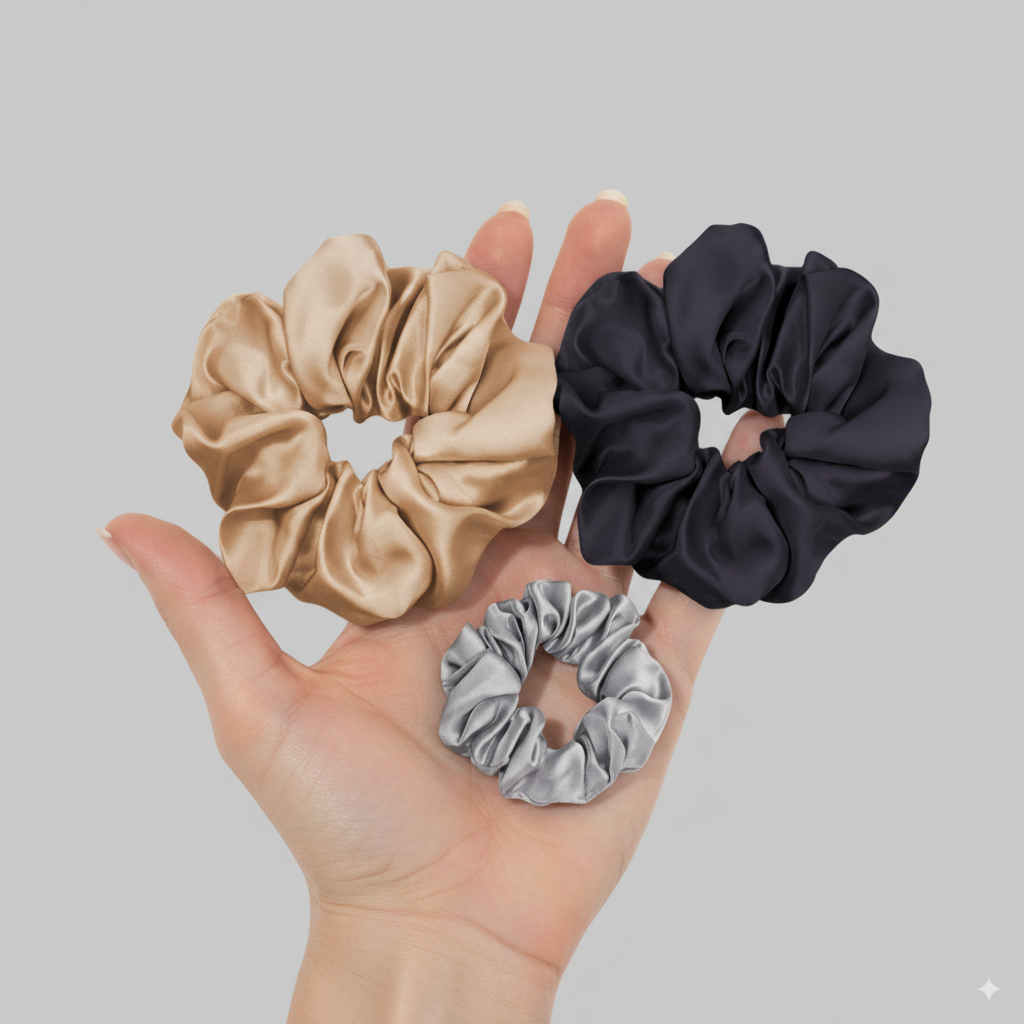Luxe Mixed Silk Loop Set – Urban Calm (Large Beige & Charcoal Duo)